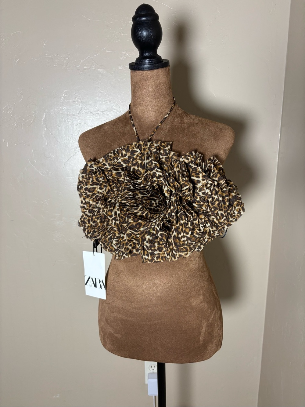Zara Leopard-Print Ruffle Crop Top in Brown